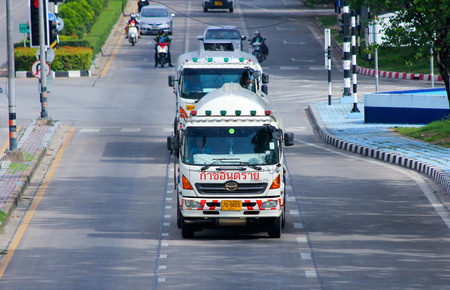 CHIANGMAI, THAILAND -JUNE 4 2014: Chiangrai Gas supply Company Truck. For PTT LPG Gas. Photo at road no 121 about 8 km from downtown Chiangmai, thailand.のeditorial素材