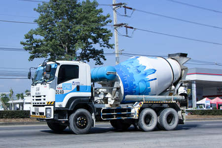 CHIANGMAI, THAILAND - DECEMBER 20 2014:  Concrete truck of CPAC Concrete product company.  Photo at road no 1001 about 8 km from downtown Chiangmai, thailand.のeditorial素材