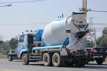 CHIANG MAI, THAILAND - DECEMBER  26 2014:   Concrete truck of CPAC Concrete product company. Photo at road no.1001 about 8 km from downtown Chiangmai, thailand.のeditorial素材
