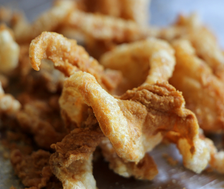 pork snack, pork rind, pork scratching or  pork cracklingの写真素材