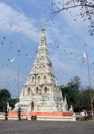 CHIANGMAI THAILAND FEBRUARY 11 2015: White Triangle Pagoda at ancient buddhist temple "Wat Chedi Liam" at Wiang Kum Kam Chiangmai Thailand.のeditorial素材