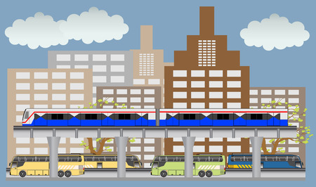 Sky train and bus vector, Bangkok Thailand.のイラスト素材