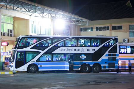 CHIANGMAI, THAILAND -AUGUST 18 2015: Bus of Sombattour company. Route Bangkok and Chiangmai. Photo at Chiangmai bus station, thailand.のeditorial素材