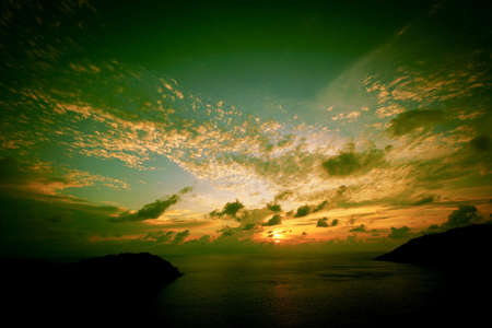 Beautiful sunrise over sea of Thailand. Retro filterの写真素材