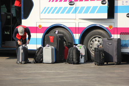 CHIANGMAI, THAILAND -FEBRUARY 13 2016:  Bus of Sombattour bus company. Route Bangkok and Chiangmai. Photo at Chiangmai bus station, thailand.のeditorial素材