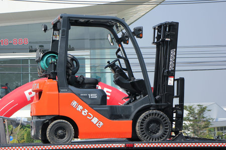 CHIANGMAI, THAILAND -FEBRUARY 16 2016:    Private Toyota Forklift truck. Toyota Geneo 15.  On Truck...