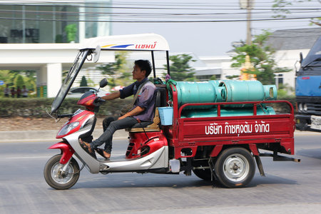 CHIANGMAI, THAILAND -MARCH 14 2016:  Motorcycle for delivery gas lpg to home of Champ Company. Photo...