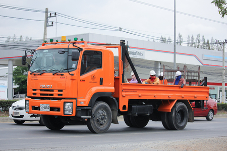 CHIANGMAI, THAILAND -MAY 21 2016: Truck of Provincial eletricity Authority of Thailands. On road no.1001, 8 km from Chiangmai city.のeditorial素材