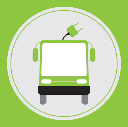 electric bus icon, Front view of electric bus and cable with plugのイラスト素材