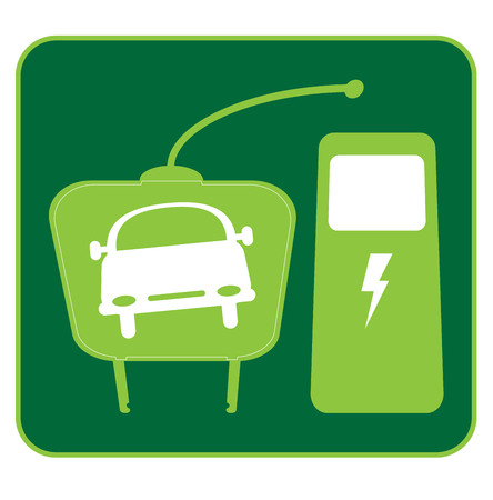 electric car icon with plug and stationのイラスト素材