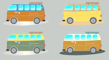 Set of Side view of Vintage Passenger van carのイラスト素材