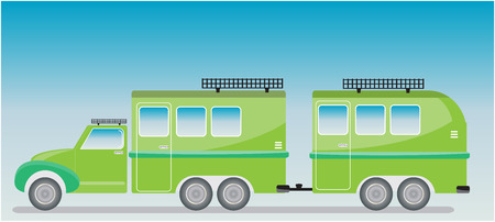 Old truck and Camping Caravan car  Vector Illustrationのイラスト素材