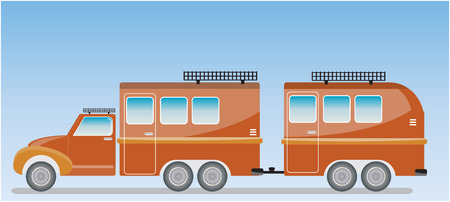 Old truck and Camping Caravan car  Vector Illustrationのイラスト素材