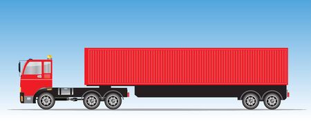 Side view of Trailer Cargo Container Truck with Blue sky backgroundのイラスト素材