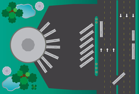Top view of Circle building bus station Landscape Vector Illustrationのイラスト素材