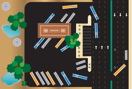 Top view of Rectangle building bus station Landscape Vector Illustrationのイラスト素材