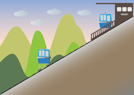 Funicular or cliff rail way and Station with hill background Vector Illustrationのイラスト素材