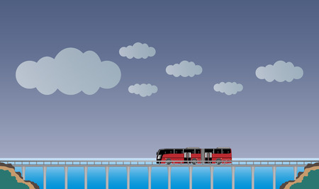 Bus on  Bridge with Nature  Landscape Background  vector Illustrationのイラスト素材