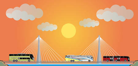 Two cable suspension Bridge with Nature  Landscape Background  vector Illustrationのイラスト素材