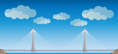 Two cable suspension Bridge with Nature  Landscape Background  vector Illustrationのイラスト素材