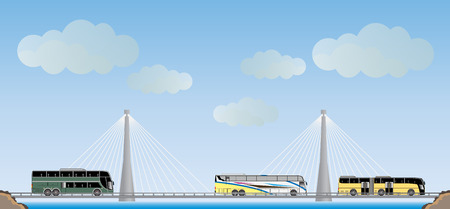 Two cable suspension Bridge with Nature  Landscape Background  vector Illustrationのイラスト素材