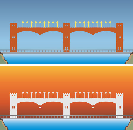 Bridge and Observation tower with Sky  Background vector Illustrationのイラスト素材