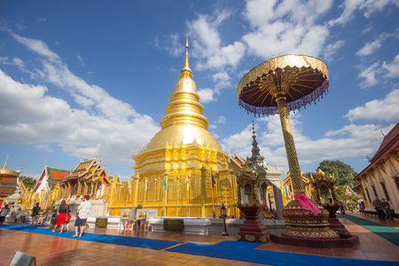 LAM PHUN, THAILAND -JANUARY 26 2017:  Wat Phra That Hariphunchai, Main Temple in Lamphun Province,...