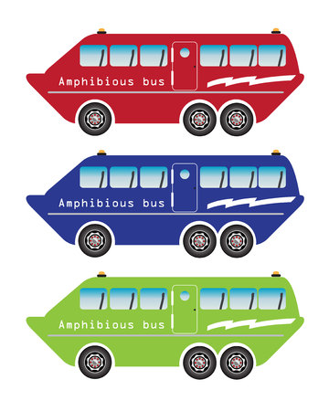 Set of amphibian bus or land and water touring bus, isolated on white background.のイラスト素材