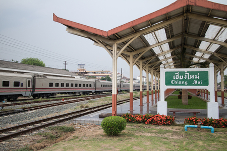 CHIANG MAI, THAILAND -MAY 2 2017: Chiangmai Train Station and New Passenger car for Background. Uttaravithi to Bangkok. Car made in china from China CNR Corporation.のeditorial素材