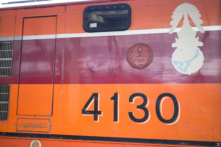 CHIANG MAI, THAILAND -MAY 2 2017: Alsthom Diesel locomotive no 4130. For train no52 from chiangmai to bangkok. Photo at Chiangmai railway station.のeditorial素材