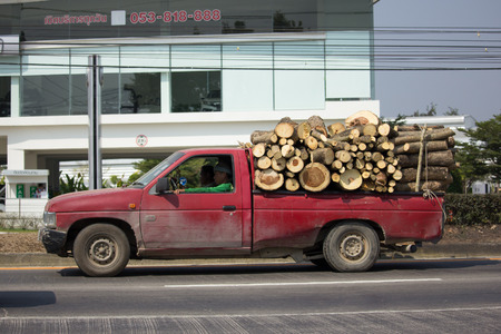 CHIANG MAI, THAILAND -FEBRUARY 16 2017: Private Old Pickup car, Nissan Big M. On road no.1001, 8 km from Chiangmai Business Area.のeditorial素材
