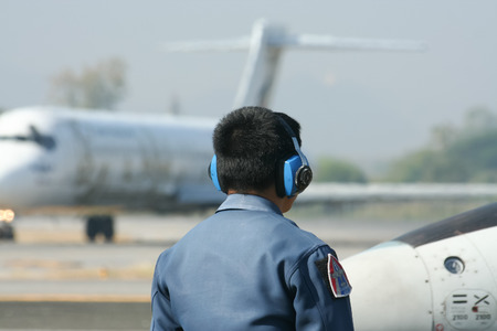 CHIANG MAI , THAILAND - JANUARY 12 2008: Technical Team  of L-39 Albatros of Royal Thai Air force. Show in Children Day. Photo at Chiangmai international Airport.のeditorial素材