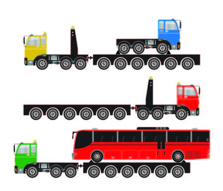 Set of Many Wheel Trailer and Truck for Heavy Weight Transportation Vector and Illustrationのイラスト素材