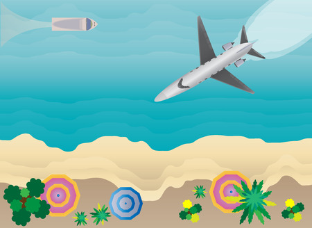 Top view of a small private VIP plane over the beachのイラスト素材