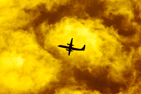 Aircraft Passenger take off  shot at sunset time backgroundの写真素材