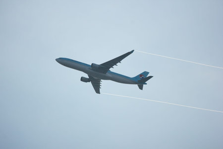 CHIANG MAI, THAILAND -DECEMBER 31 2017: KL-7553 Airbus A330-300 of  Korean Air Airlines. In Flight...