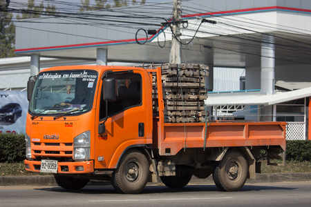 CHIANG MAI, THAILAND -JANUARY 16 2018:  Truck of Provincial eletricity Authority of Thailands. On road no.1001, 8 km from Chiangmai city.のeditorial素材