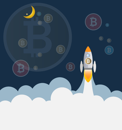 Rocket and Bitcoin digital money Business concept Vector and illustration.のイラスト素材