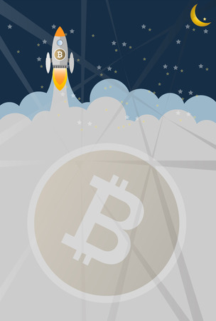 Rocket and Bitcoin digital money Business concept Vector and illustration.のイラスト素材