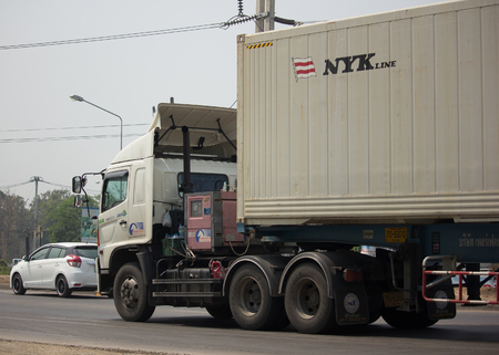 CHIANG MAI, THAILAND -MARCH 1 2018: Trailer Container Cargo Truck of Perfect Trailer  Company. Photo at road no.1001 about 8 km from city center, thailand.のeditorial素材
