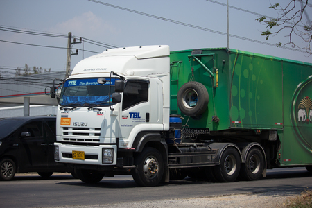 CHIANG MAI, THAILAND -MARCH 27 2018: Truck of TBL. Thai Beverage Logistic. On road no.1001, 8 km from Chiangmai city.のeditorial素材