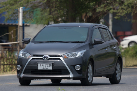CHIANG MAI, THAILAND - APRIL  3 2018: Private Car toyota Yaris Hatchback Eco Car.  Photo at road no 121 about 8 km from downtown Chiangmai thailand.のeditorial素材
