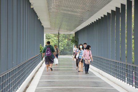 CHIANG MAI, THAILAND - APRIL 28 2018: Suandok SkyWalk, Walk Way Between Suandok Park Parking Building and Hospital Building.  Photo at Maharaj Nakorn Chiang Mai Hospital.のeditorial素材