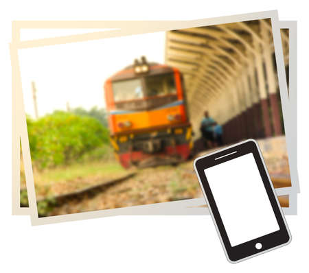 Smart phone and Blur of Passenger Train idea for businessの写真素材
