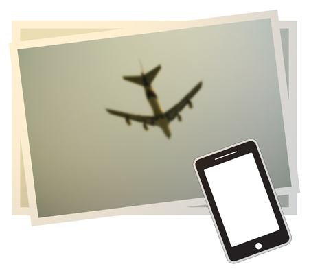 Smart phone and Blur of Passenger Airplane Landing idea for businessの写真素材