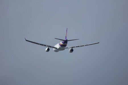 Chiangmai, Thailand - July  17 2018: HS-TER  Airbus A330-300 of Thaiairway. Take off from Chiangmai airport to Bangkok.のeditorial素材