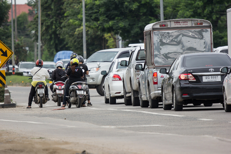 Chiangmai, Thailand - July  20 2018: Car and Traffic on highway road near Juction. Photo at road no 121 about 8 km from downtown Chiangmai thailand.のeditorial素材