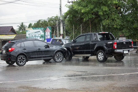 Chiangmai, Thailand - July  24 2018:  Accident on highway road. On road no.1001 8 km from Chiangmai city.のeditorial素材