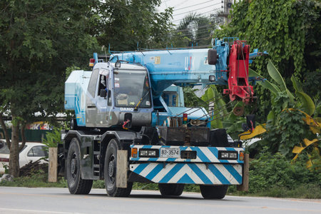 CHIANG MAI, THAILAND -APRIL 23 2017:  Private Crane Truck on city road.  Photo at road no 121 about...