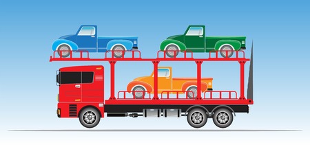 Truck for Car Transportation with old Pick up  Vector and illustrationのイラスト素材